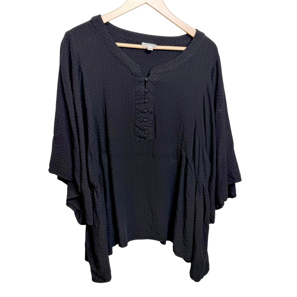 Witchy Swiss Dot Top 26/28 Black Bell Sleeve Peplum Boho Whimseygoth Romantic